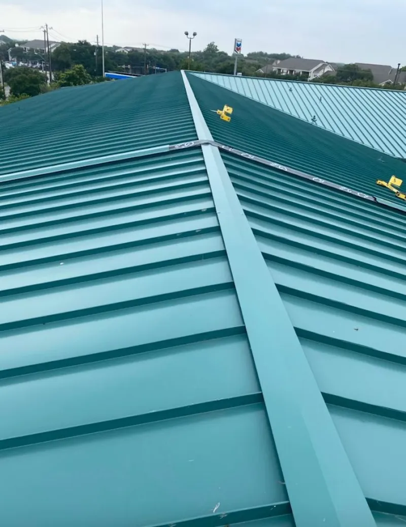 Green commercial metal roof ridge and valley for Metal Roof Repair in Alum Rock