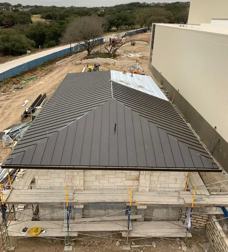 Metal roof new construction with scaffolding in Alum Rock